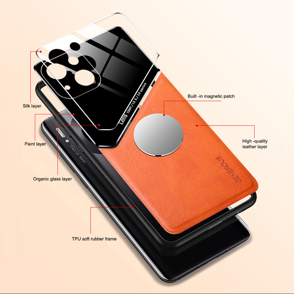 For iPhone 14 Plus Leather Coated TPU PC Phone Case Car Mount Metal Sheet Phone Cover For iPhone 14 Plus Leather Coated TPU PC Phone Case Car Mount Metal Sheet Phone Cover
